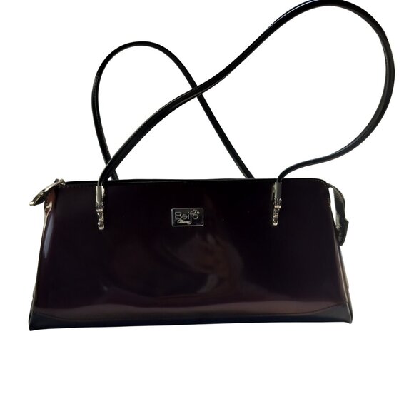 BEIJO HANDBAG Classic London Paris New York Brown Patent Leather Shoulder Bag - Picture 1 of 12